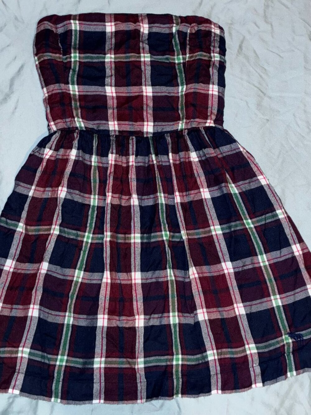 Vintage Y2K Abercrombie & Fitch Strapless Plaid Dress Size M Red, Blue & Green